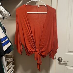 Rust Orange Tie-Front Cardigan